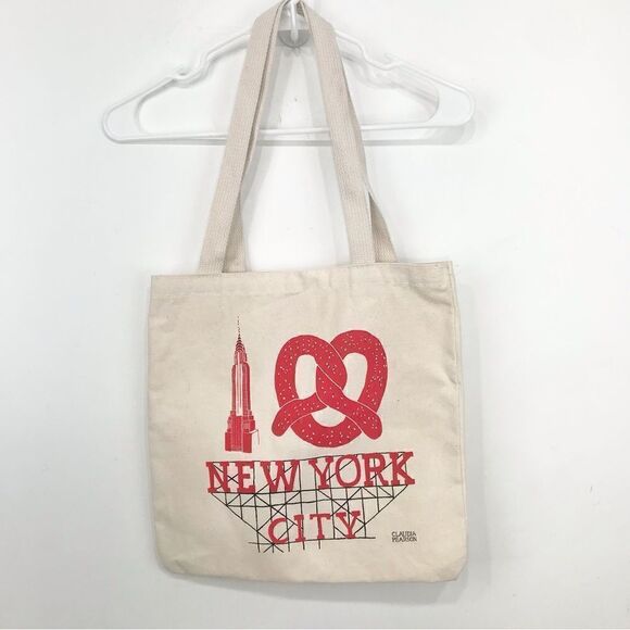 Claudia Pearson City Toe Bag Series New York City Cream Red Artwork Canvas Bag - Picture 3 of 11